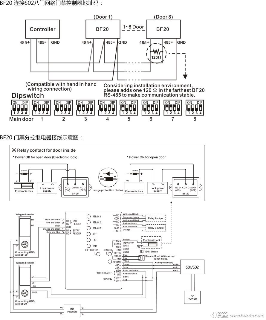 BF20門(mén)禁分控器接線示意圖