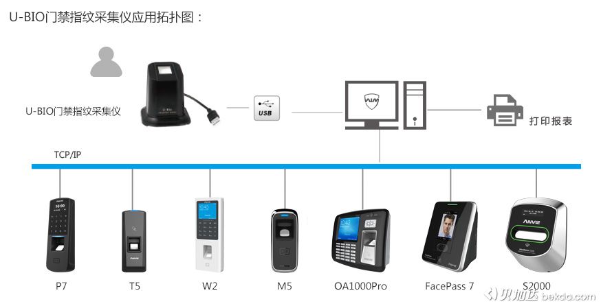 U-BIO門禁指紋采集儀應(yīng)用拓?fù)鋱D